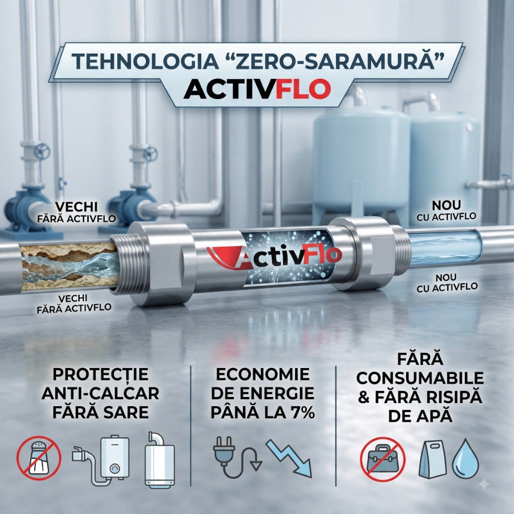 Comparație țeavă cu depuneri calcar vs țeavă curată folosind sistemul ActivFlo